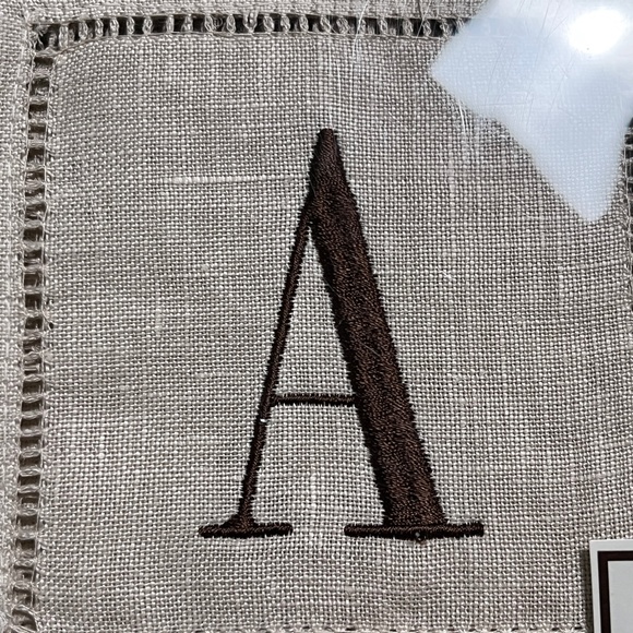 NIB Monogrammed Linen Square Cocktail Napkins Initial 'A' Brown Tan Set of Four - Picture 4 of 4